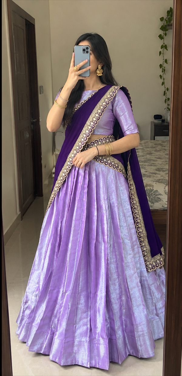 Lavender Jacquard Silk Lehenga Choli with Embroidered Dupatta