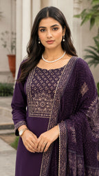 Modal Chanderi Kurti Set with Foil Print and Hand Work (3-Piece)