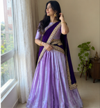 Lavender Jacquard Silk Lehenga Choli with Embroidered Dupatta