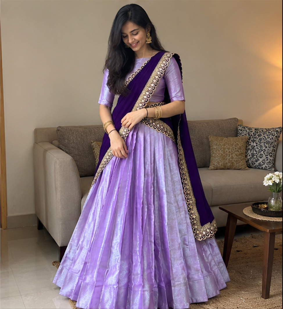 Lavender Jacquard Silk Lehenga Choli with Embroidered Dupatta