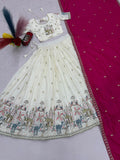 Festive Embroidered Lehenga Choli with Dupatta – Ivory & Pink